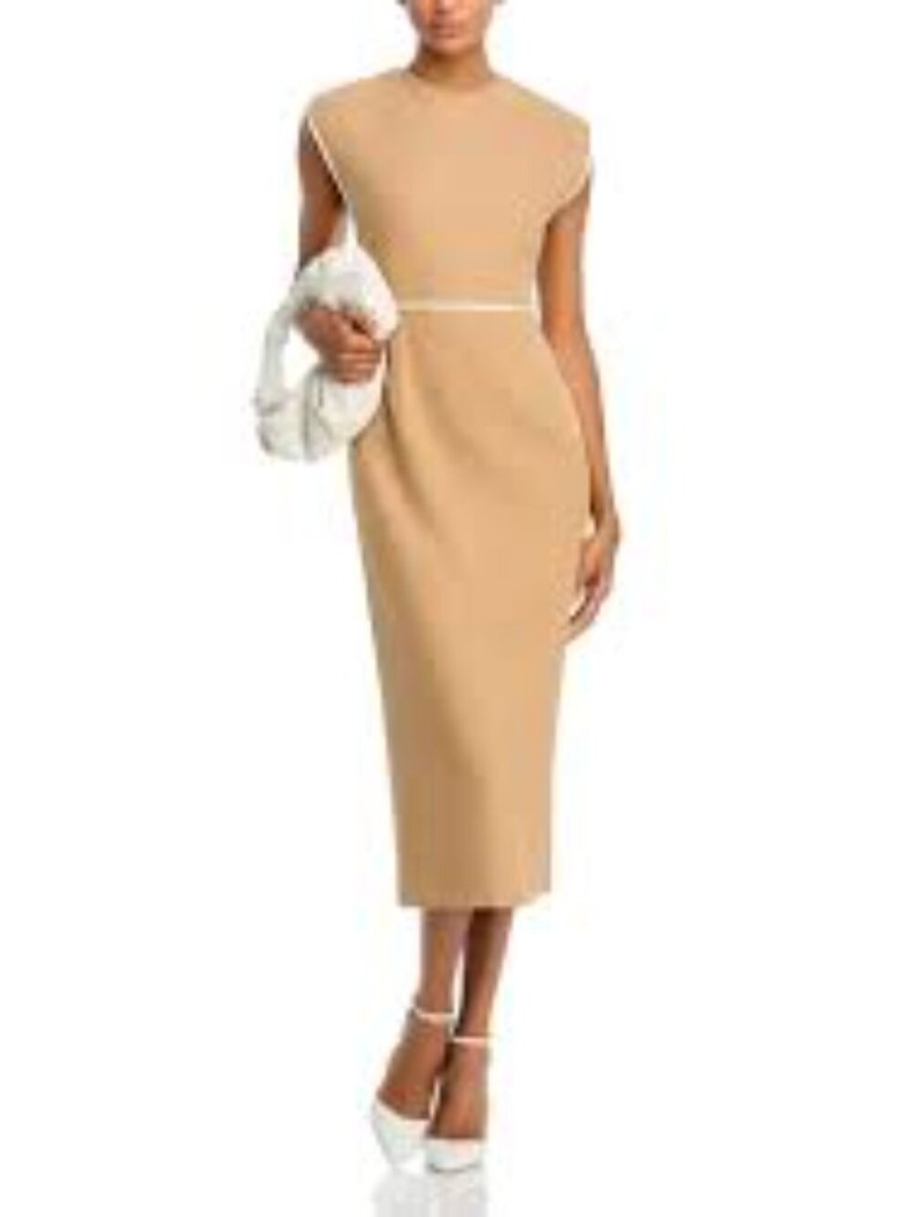 NEW Boss Hugo Detira Wool-Blend Midi Dress tan beige white 4 small business